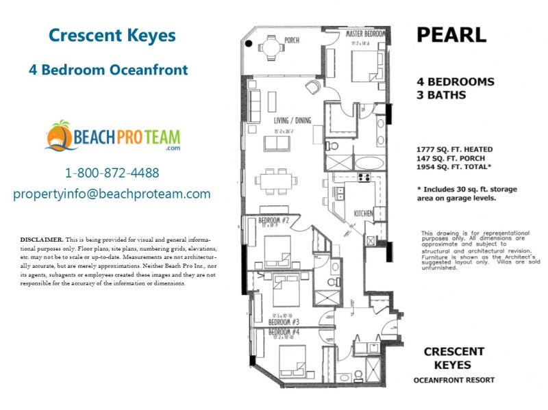 Crescent Keyes Pearl Floor Plan - 4 Bedroom Oceanfront Corner